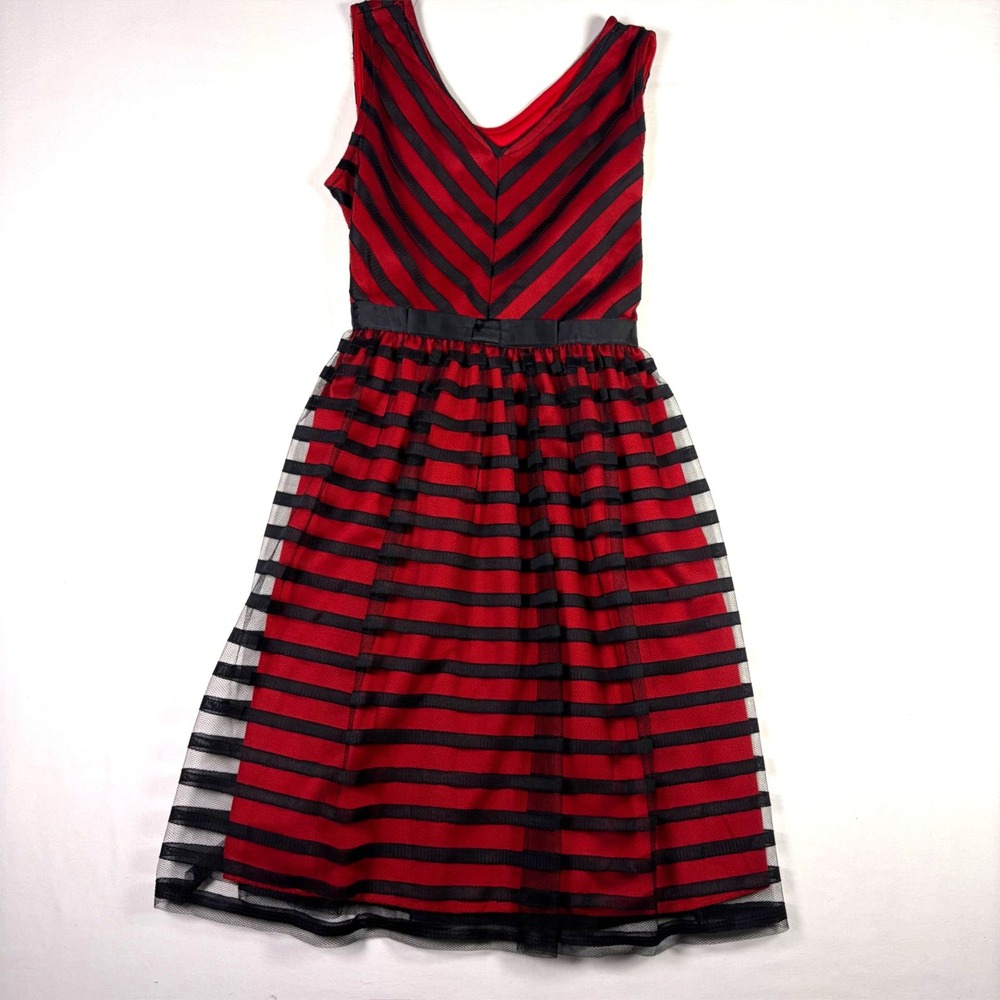 Speechless Party Dress Red Black Striped Tulle Overlay Holiday Party Girls 10/12
